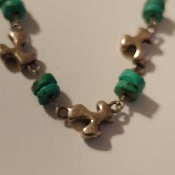 Handmade Sterling Silver Turquoise Abstract Puzzle Piece Necklace Earrings Set - Picture 4 of 5